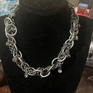 Gunmetal Chain Necklace with Crystal Drops - Women Jewelry